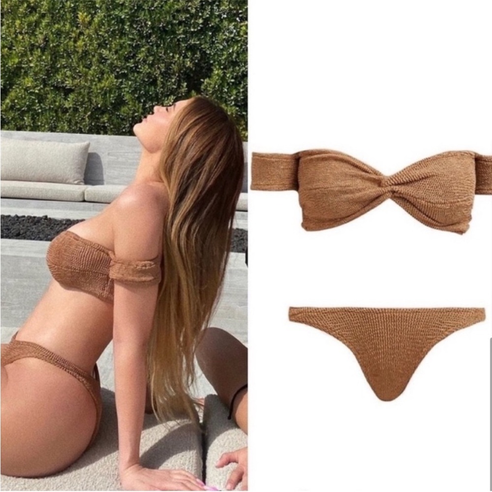 Hunza G Brigette Bikini Set in Metallic Cocoa Brown OS